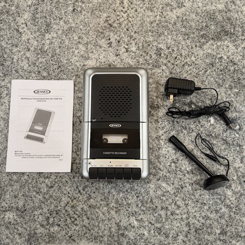 Jensen Cassette Player Recorder MCR-100 w Microphone Power Cord & Manual - EUC